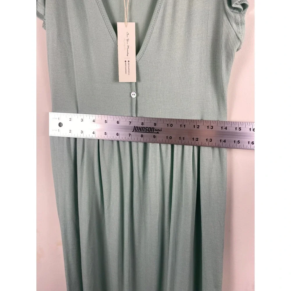 See You Monday Sage Green Ribbed Maxi Dress Flutter Sleeve V-Neck‎ XL NWT
